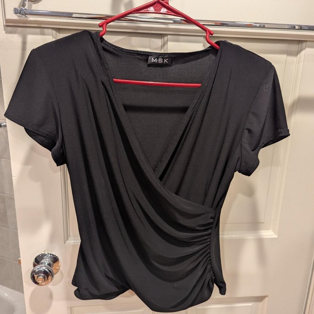 LAST CHANCE - y2k black faux wrap top, medium
